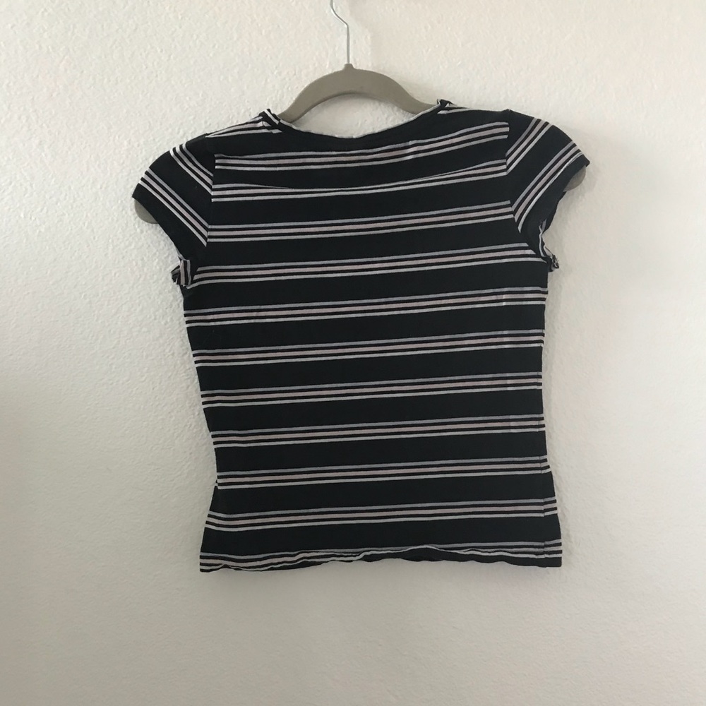 Purple, pink and white striped short sleeve